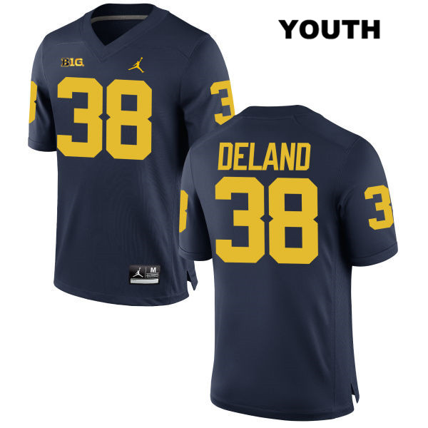 Youth NCAA Michigan Wolverines Ethan Deland #38 Navy Jordan Brand Authentic Stitched Football College Jersey IT25D23JQ
